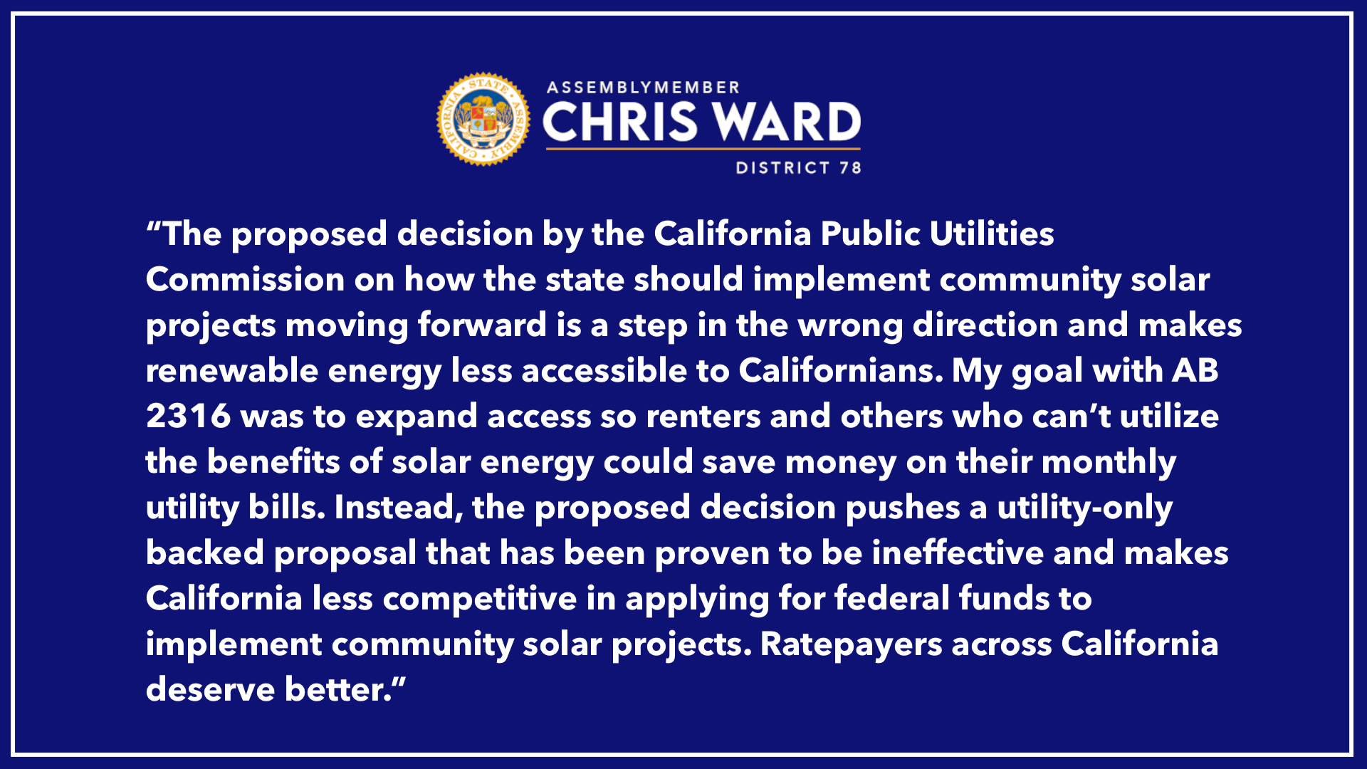 Statement on CPUC decision on community solar projects